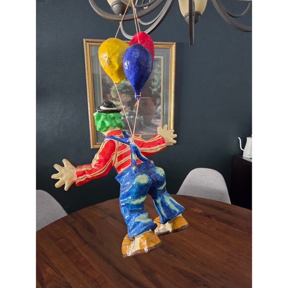 Vintage Papier Mâché Hanging Clown with Balloons 30" Bright Circus Decor - Picture 3 of 10